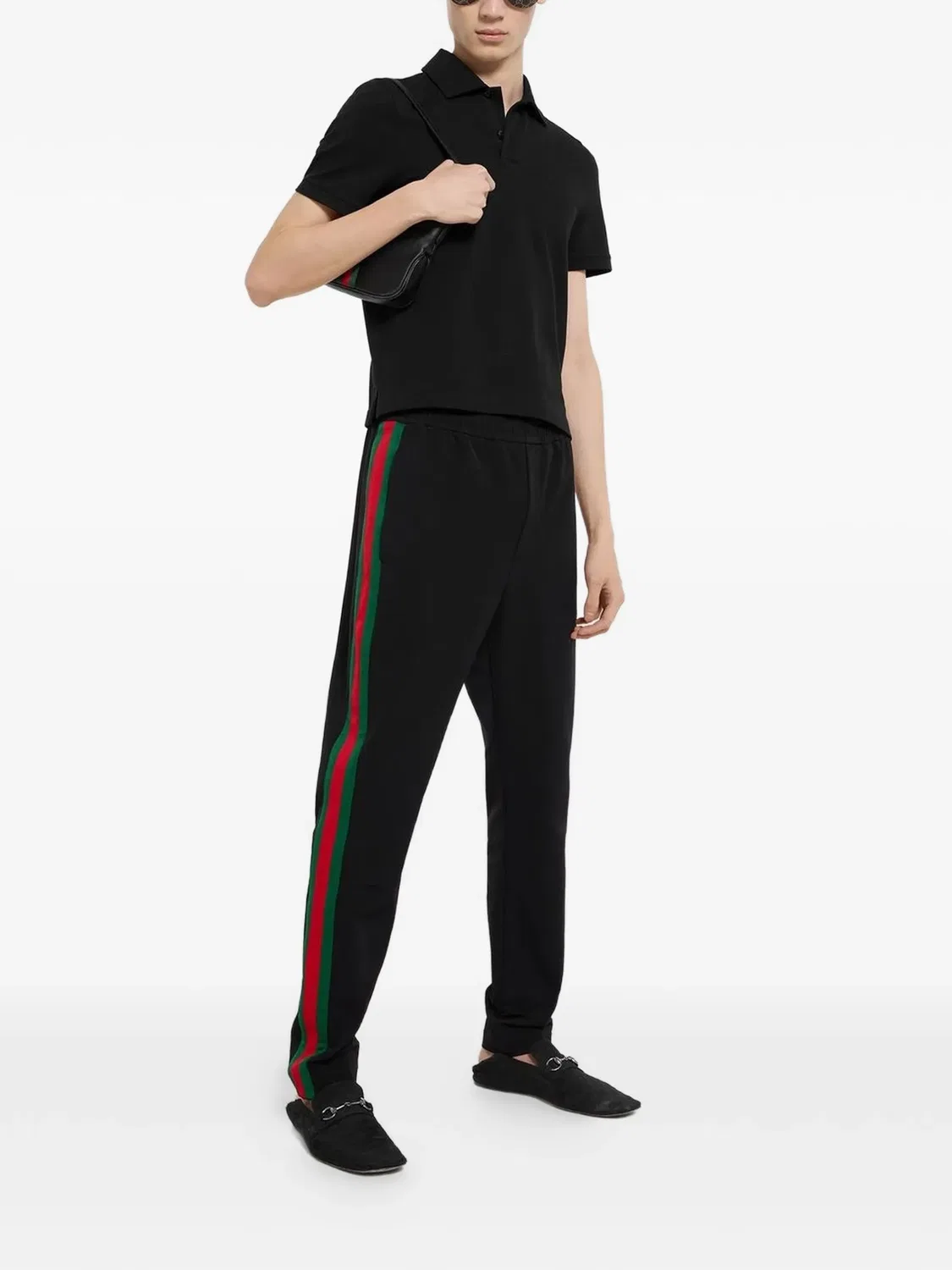 Рубашка Gucci с вышивкой, короткие рукава, воротник поло, черный — фото 2