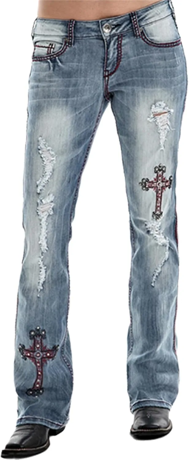 

Джинсы Bootcut для женщин Mid Rise с потертостями и вышивкой MRNYQBM