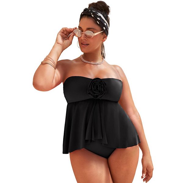 

Женский топ-танкини с розеткой Swimsuits For All, Black