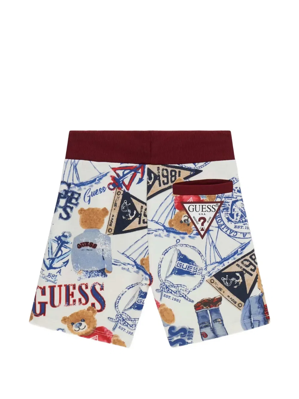 Шорты на завязках с принтом медведя Guess Kids, белый — фото 2