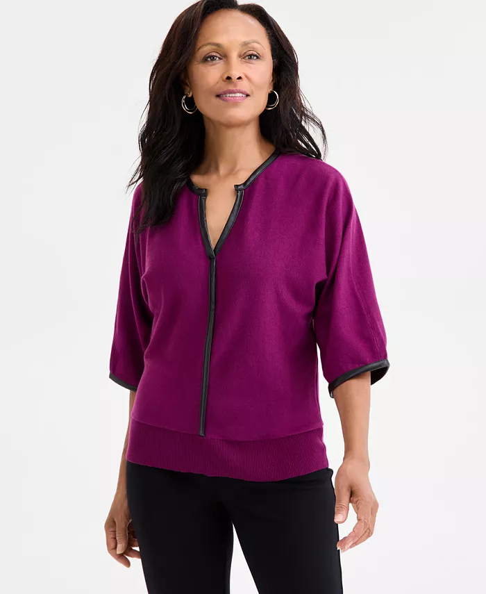 

Женский свитер с разрезом на горловине и рукавом долман Jm Collection, фиолетовый