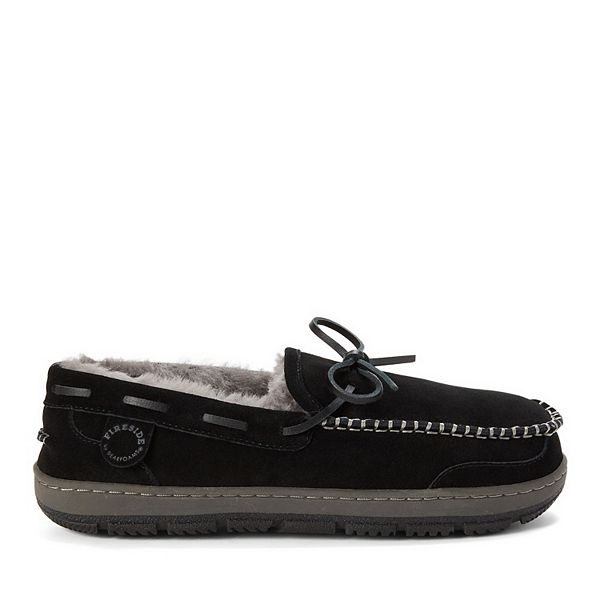 Мужские тапочки Fireside из натуральной овчины с мокасиновым носком Dearfoams, Black — фото 2