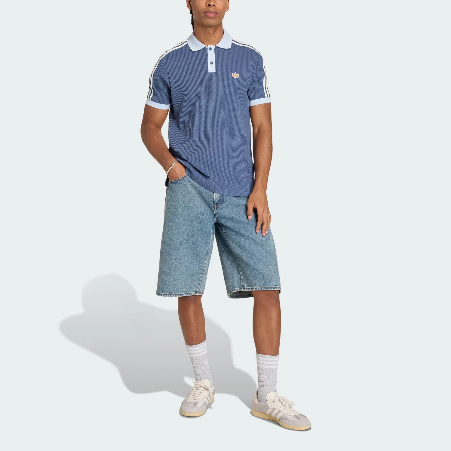Поло вафельной вязки мужское Adidas Originals, Soft Ink Blue — фото 3