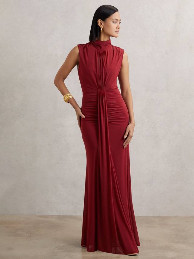 

Платье макси Daniella без рукавов с драпировкой Reiss, Dark Red