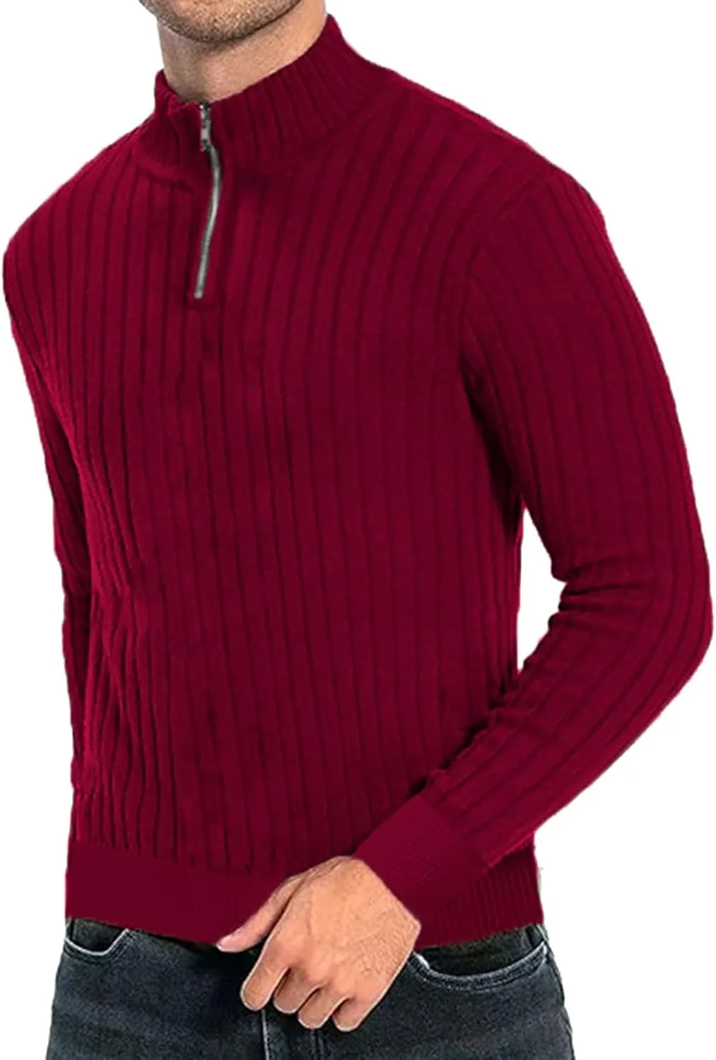 

Мужской классический свитер с четвертью молнии и воротником стойкой