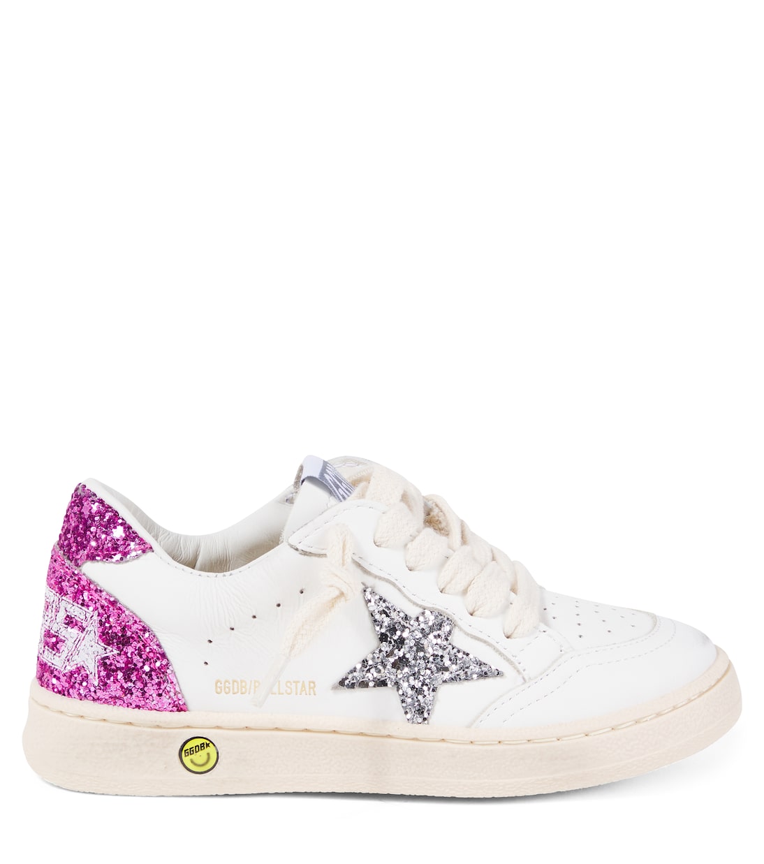 Ballstar кроссовки из кожи с блестками Golden Goose Kids, White/Silver/Pink — фото 3