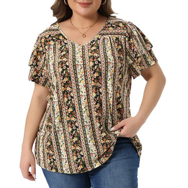 

Женская блузка с V-образным вырезом и рюшами на рукавах, летняя, в стиле бохо, plus size Agnes Orinda