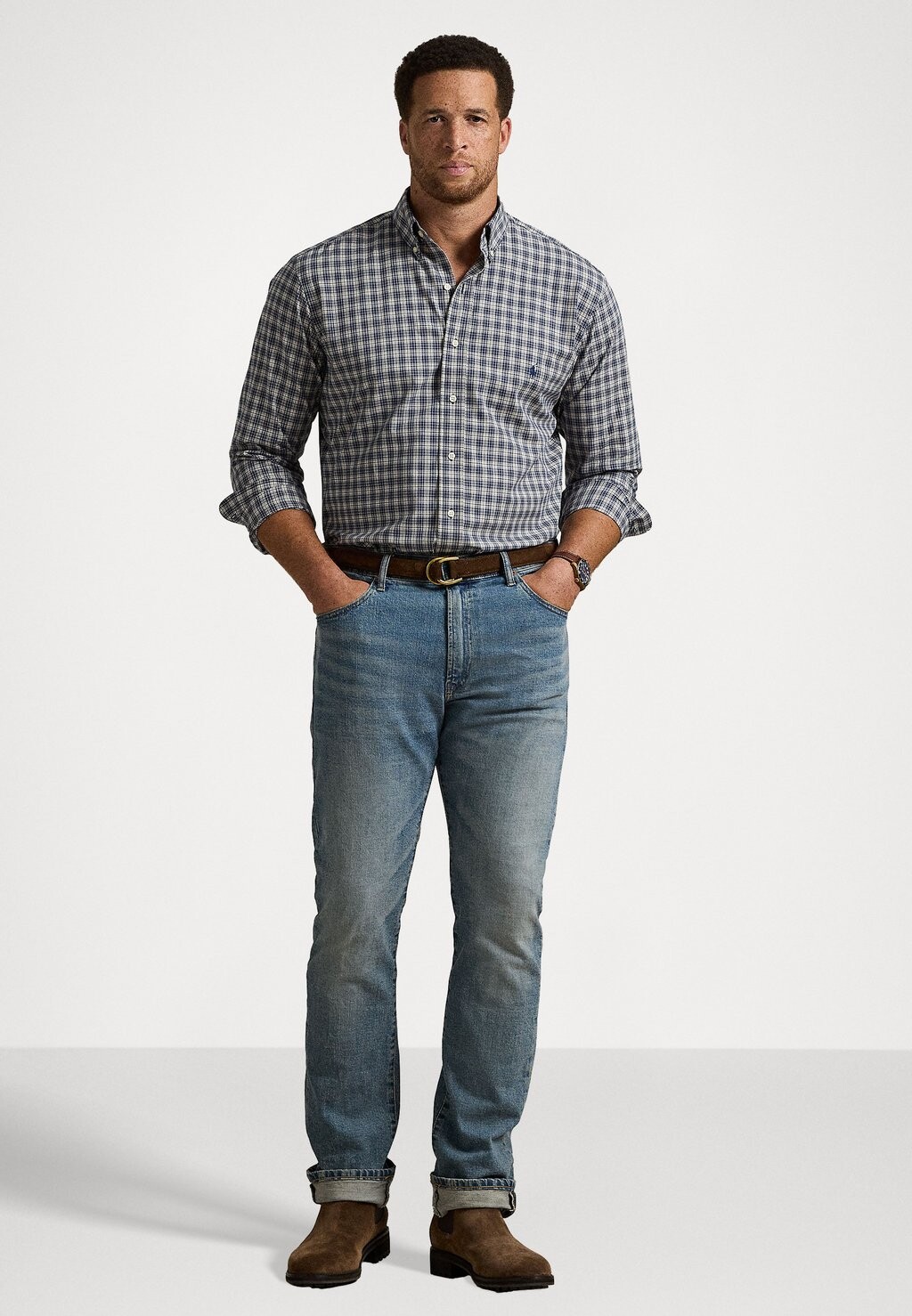 

Рубашка PLAID STRETCH POPLIN SHIRT Polo Ralph Lauren Big & Tall, серый