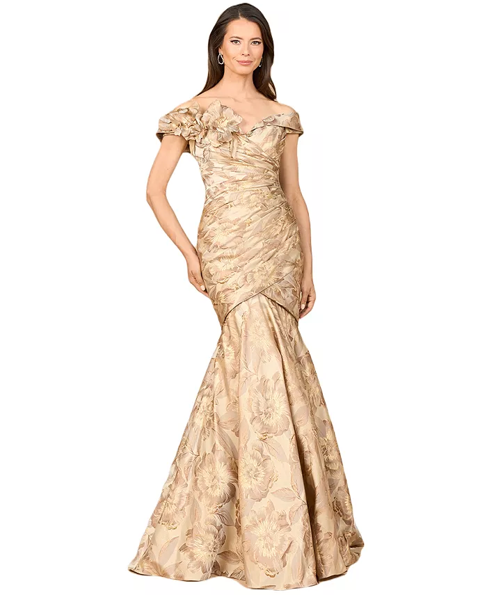 

Женское парчовое платье-русалка с открытыми плечами Lara, золотой