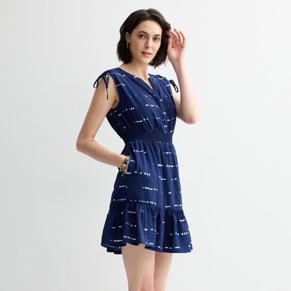

Женское платье-хенли с завязками на плечах Sonoma Goods For Life, цвет navy dots dye