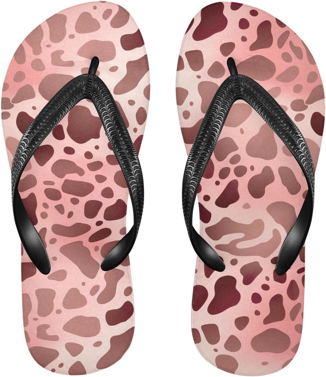 

Розово-черные пляжные шлепанцы с принтом коровы, резиновые нескользящие летние тапочки для женщин и мужчин Sinestour