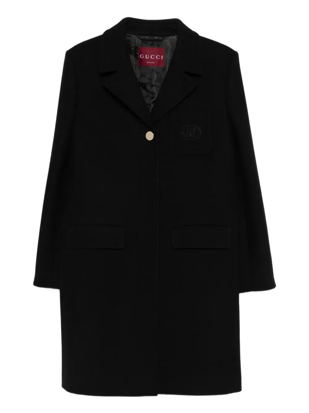 Пальто Gucci Шерстяное с логотипом, однобортное, черный