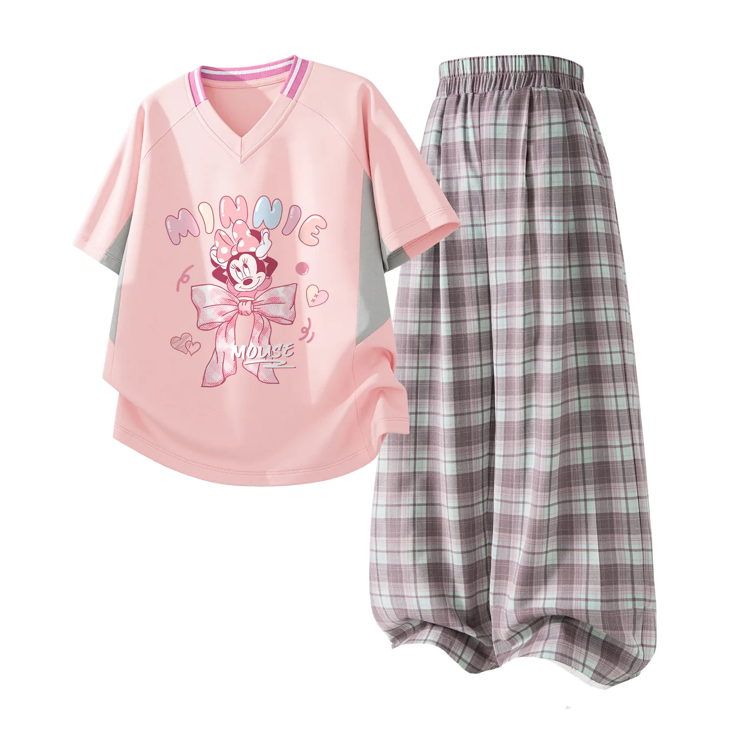 Детская спортивная одежда с V-образным вырезом Disney, Di Yue Jie Pink+Solid Pink
