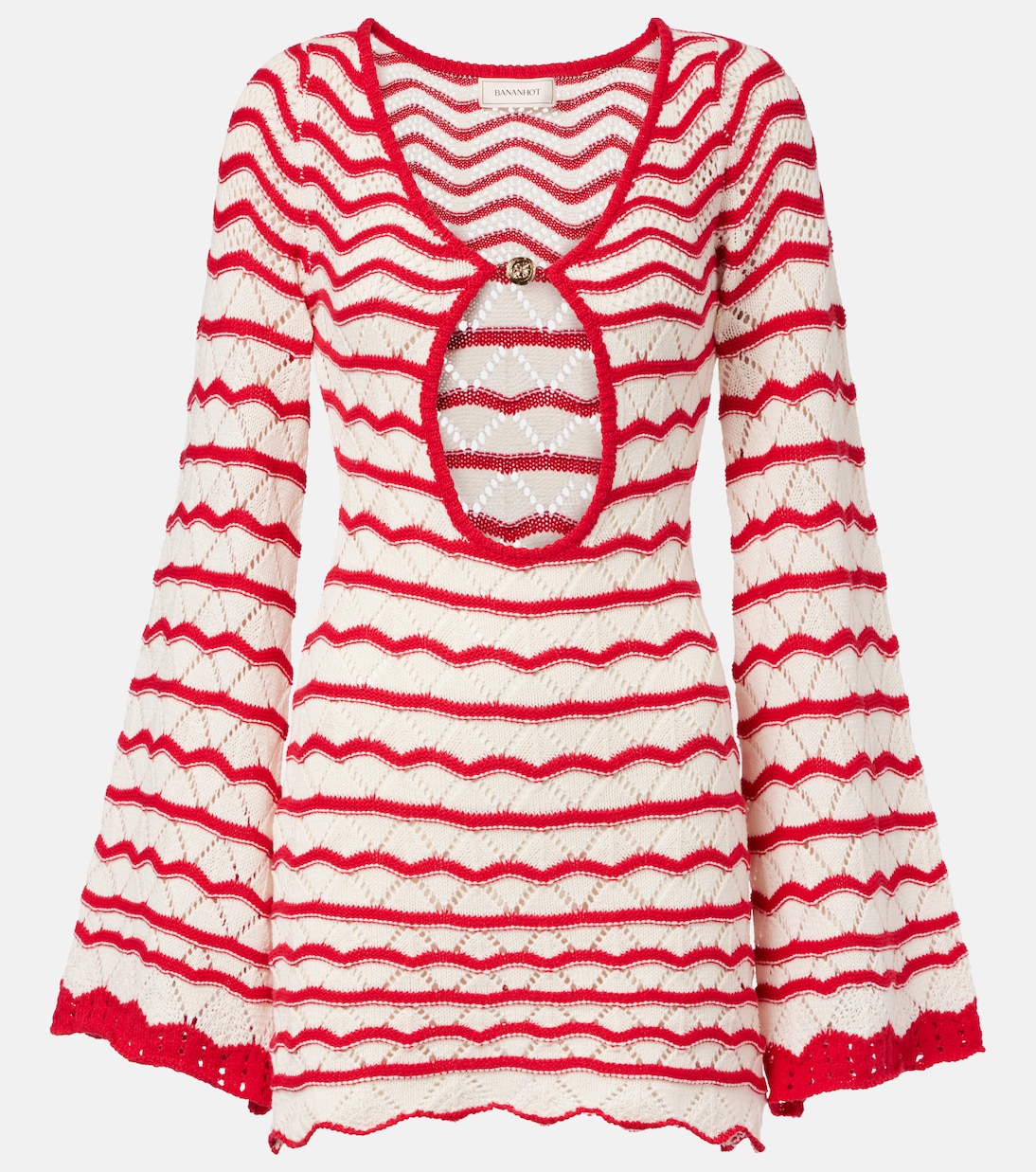 

Рей вязаное мини-платье из хлопковой смеси Bananhot, Knitted Red Cream Stripes