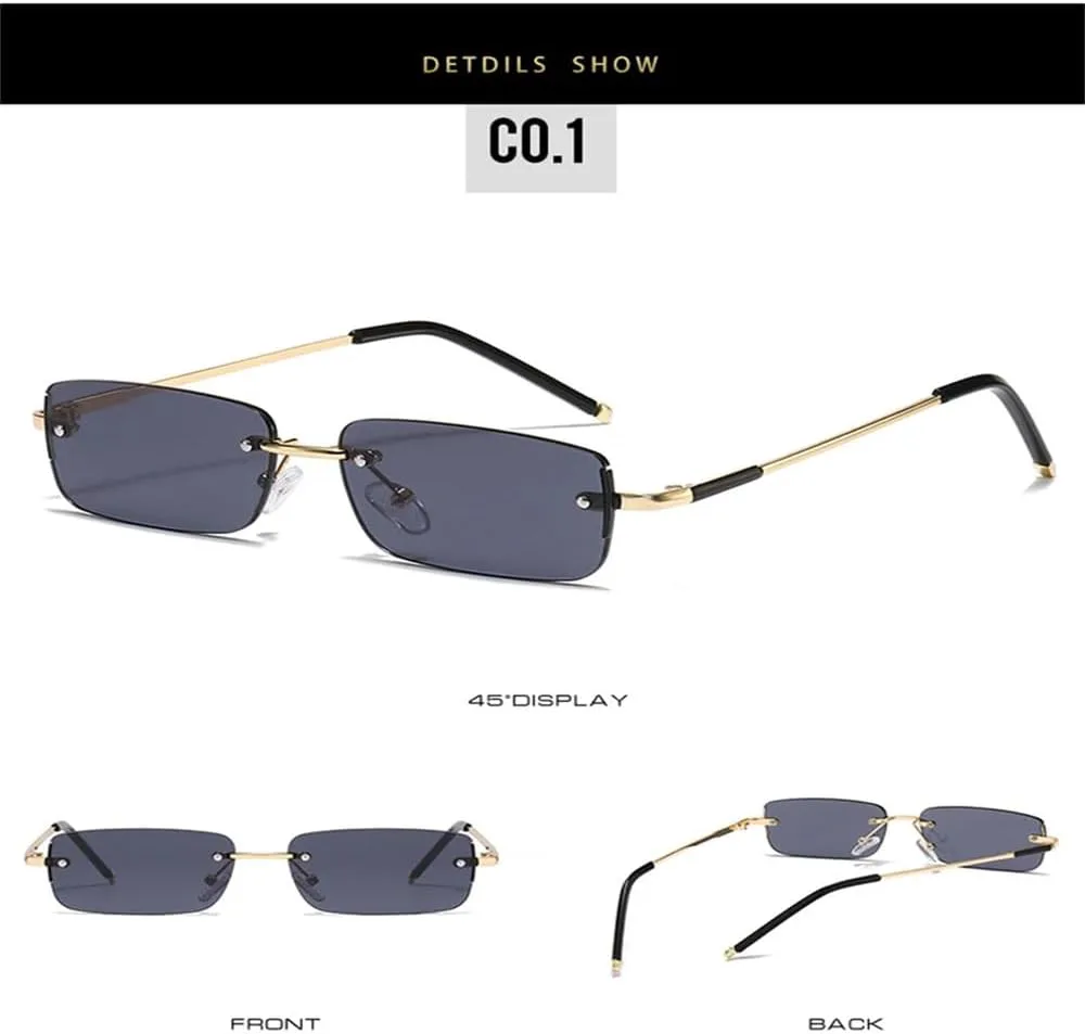 

Модные прямоугольные женские солнцезащитные очки в винтажном стиле без оправы с прозрачными линзами Ocean Gradient, мужские солнцезащитные очки UV400 KTUCN, Gun Black