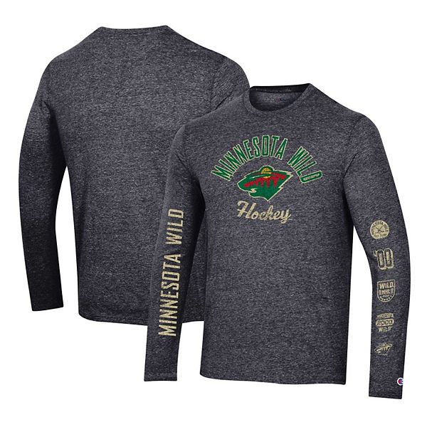 

Мужская футболка с длинным рукавом heather black minnesota wild multi-logo tri-blend Champion