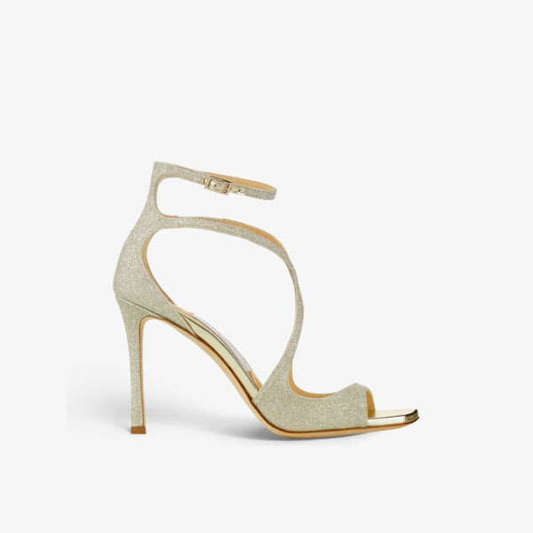 Босоножки Azia 95 на каблуке с ремешками и блестками Jimmy Choo, цвет platinum ice