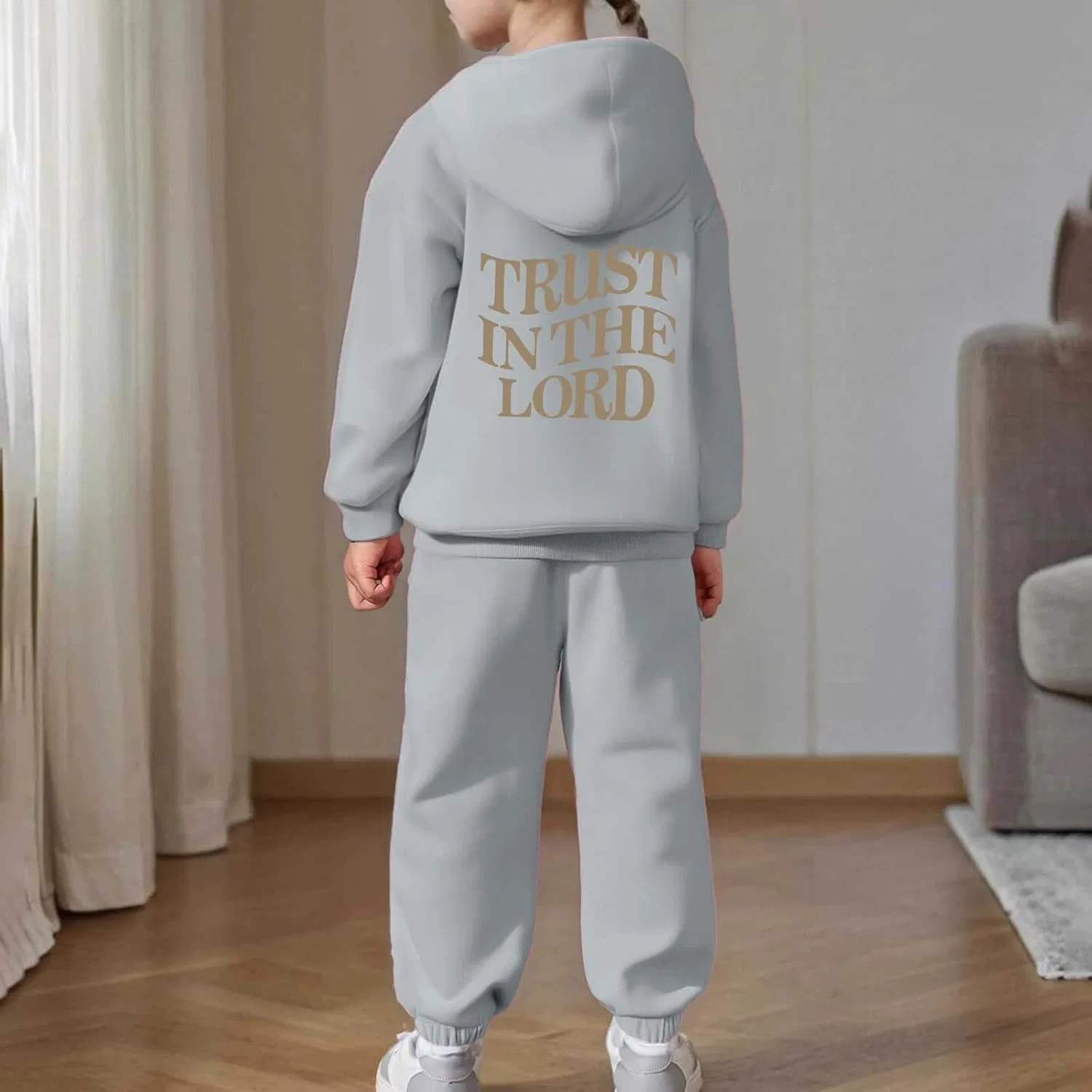Детский спортивный костюм с принтом Trust in The Lord Jesus, серый — фото 3