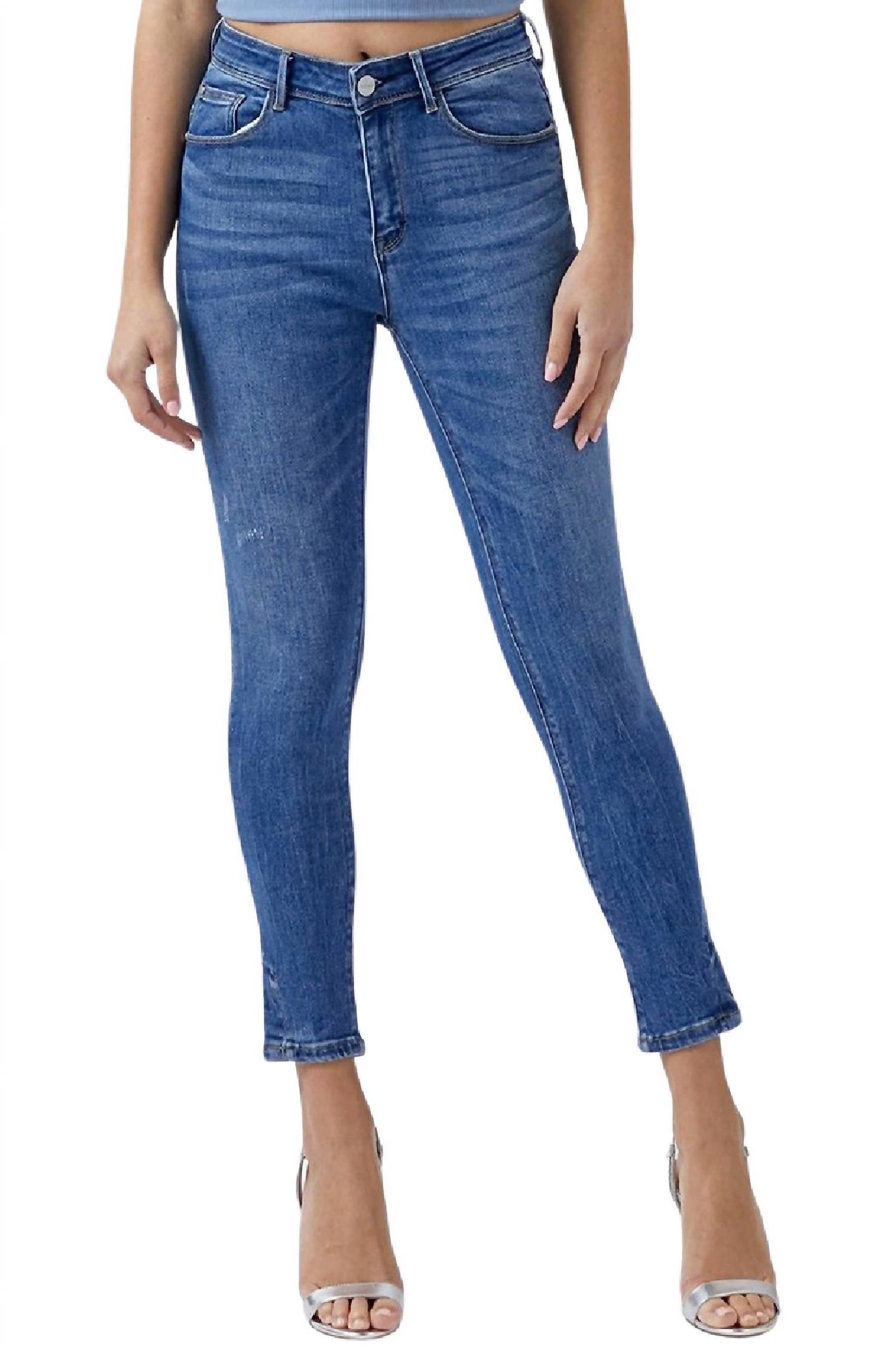 

Узкие джинсы Curvy Yoke Mid Rise темно-синего цвета RISEN