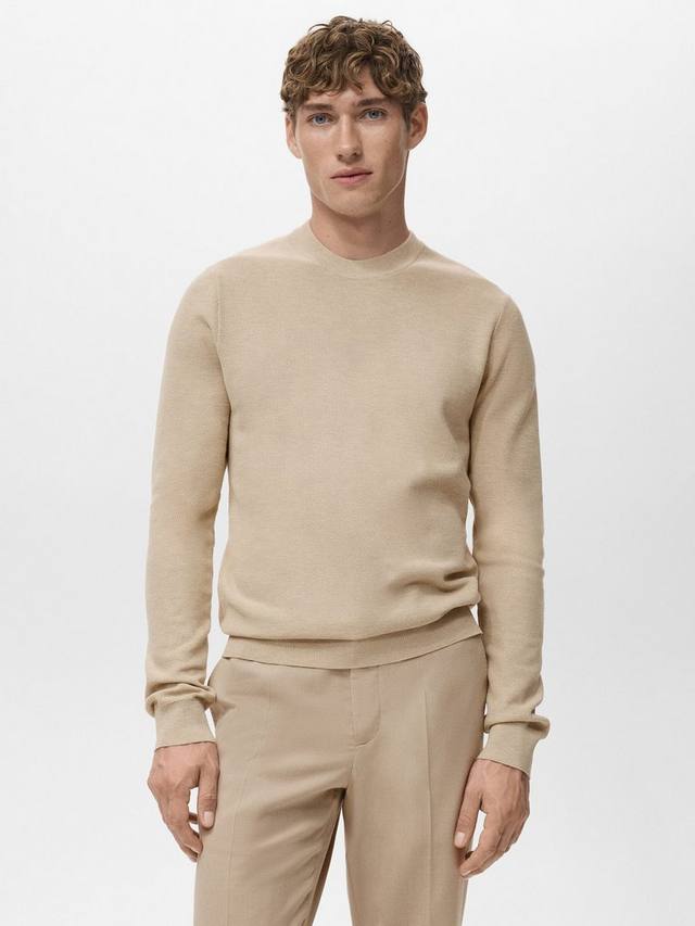 

Тонкий вязаный джемпер с микроструктурой резинки и круглым вырезом Mango, Light Beige