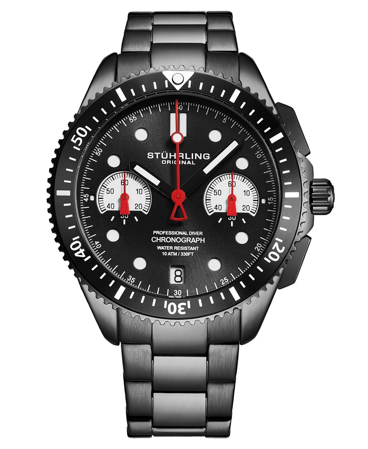 

Мужские часы Monaco, черная нержавеющая сталь, черный циферблат, круглые часы 47 мм Stuhrling