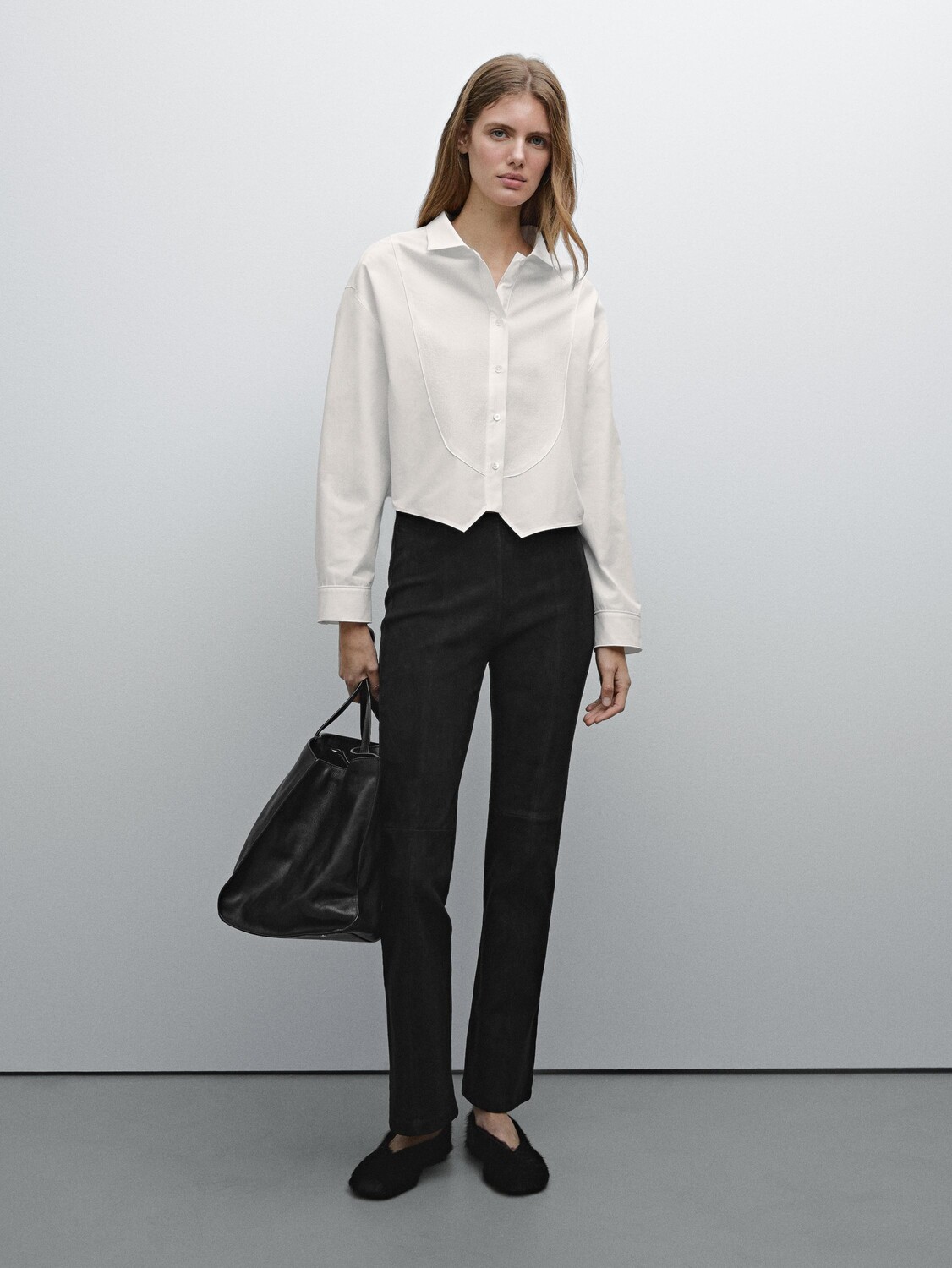 

Укороченная рубашка с деталью на груди Massimo Dutti, белый