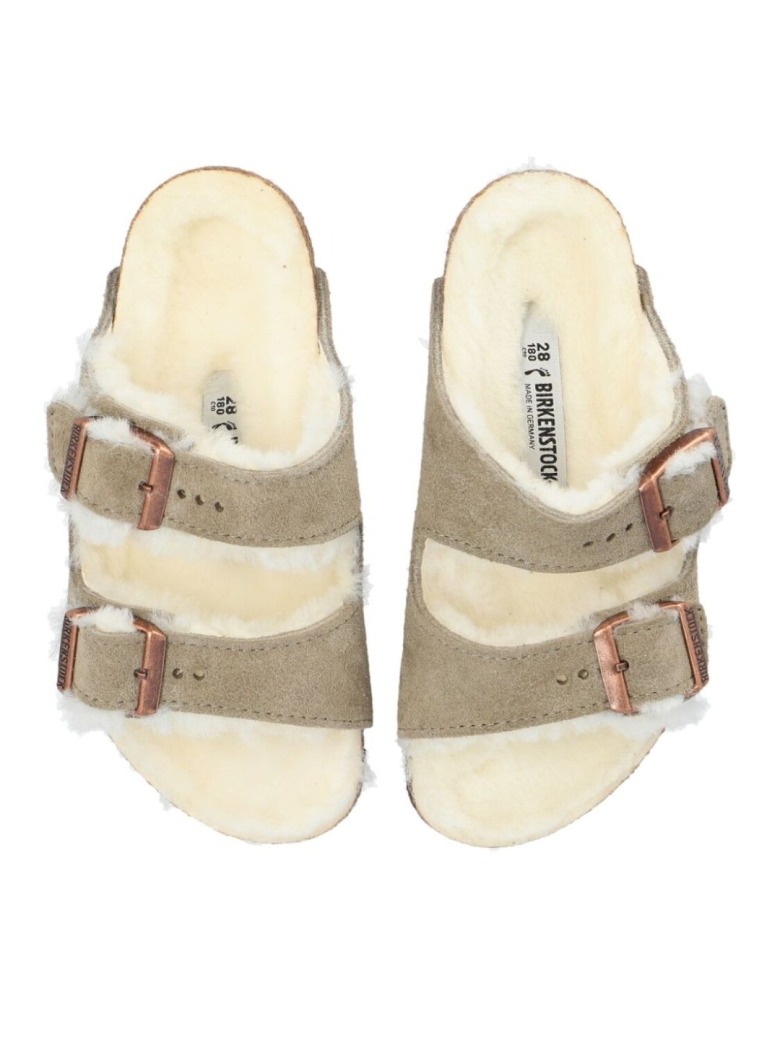Birkenstock Kids сандалии из овчины Аризона, нейтральный цвет — фото 4
