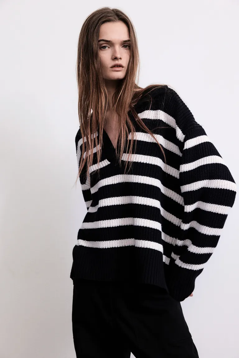 

Свитер-поло рельефной вязки H&M, черный