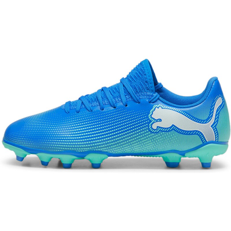 Футбольные бутсы для газона Future 7 Play FG/AG JR Puma, цвет hyperlink blue-mint-puma white — фото 4