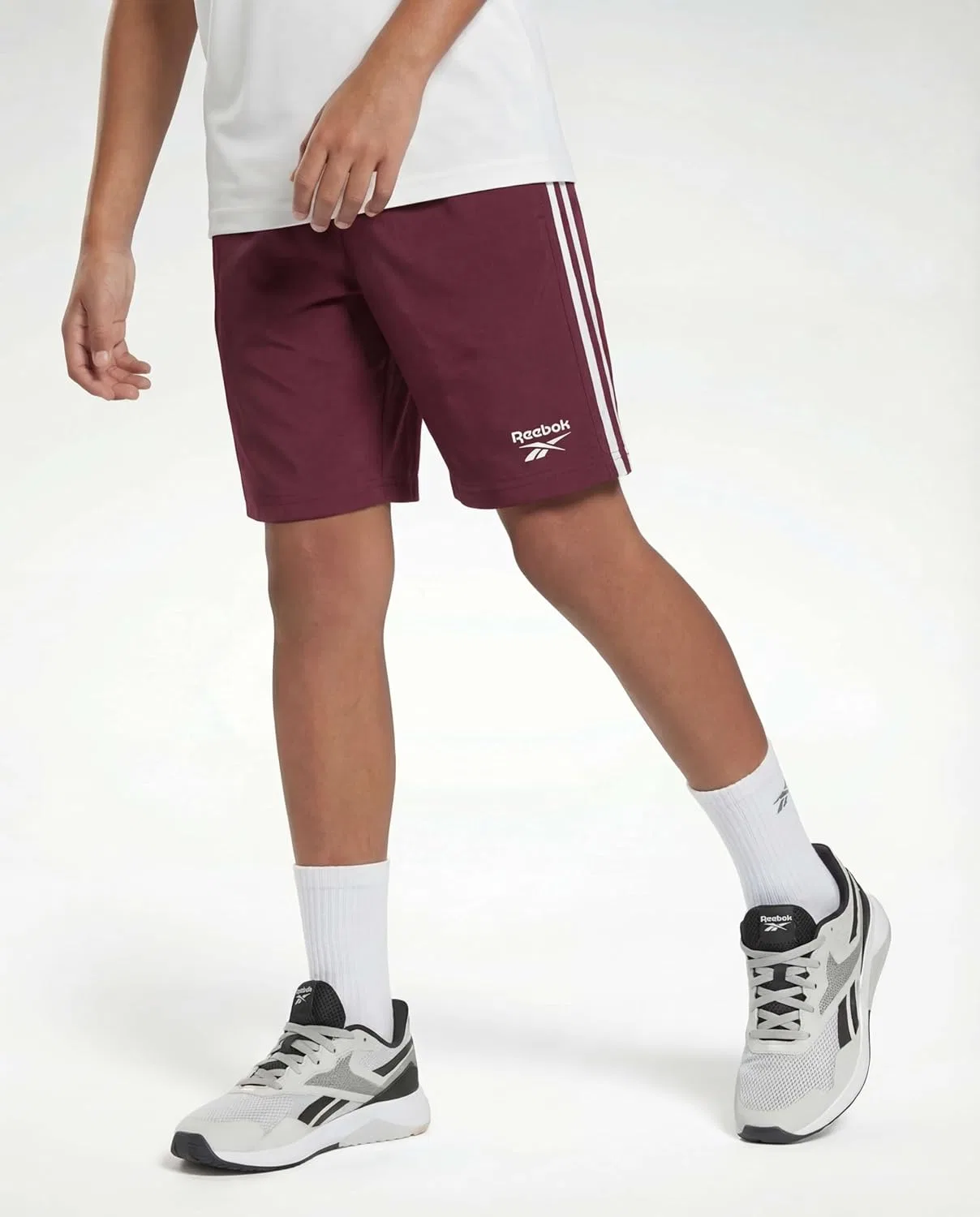 Шорты для мальчиков Dry Fit с боковой лентой Reebok, комплект из 3 шт, Solid Black, Solid Burgundy, Solid Ultimate Grey — фото 2