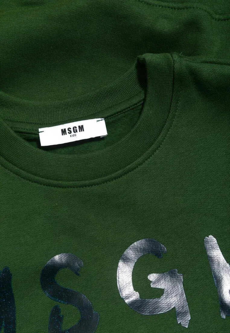 Свитшот хлопковый, Kids Msgm, зеленый — фото 3