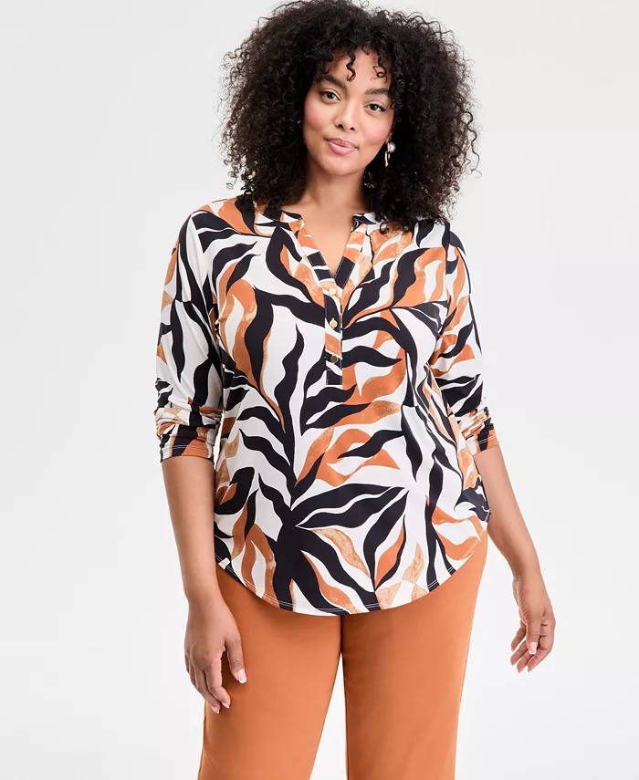 

INC International Concepts Plus Size Блуза с принтом и разрезом на горловине I.N.C. International Concepts, коричневый