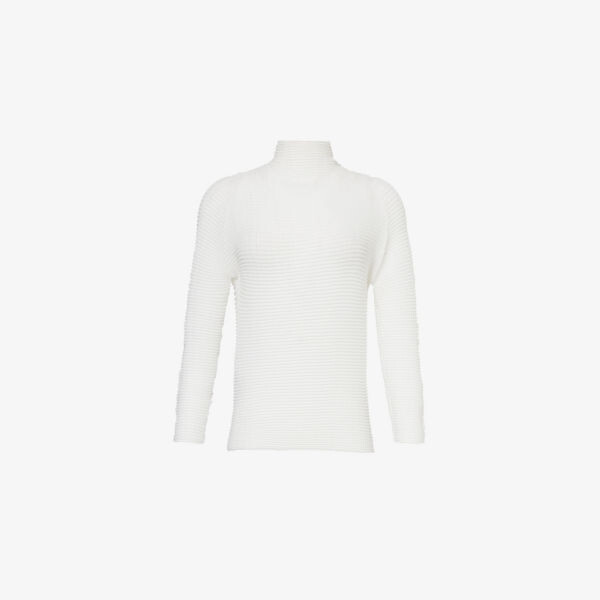 

Шерстяной плиссированный трикотажный топ с высоким воротом Issey Miyake, белый