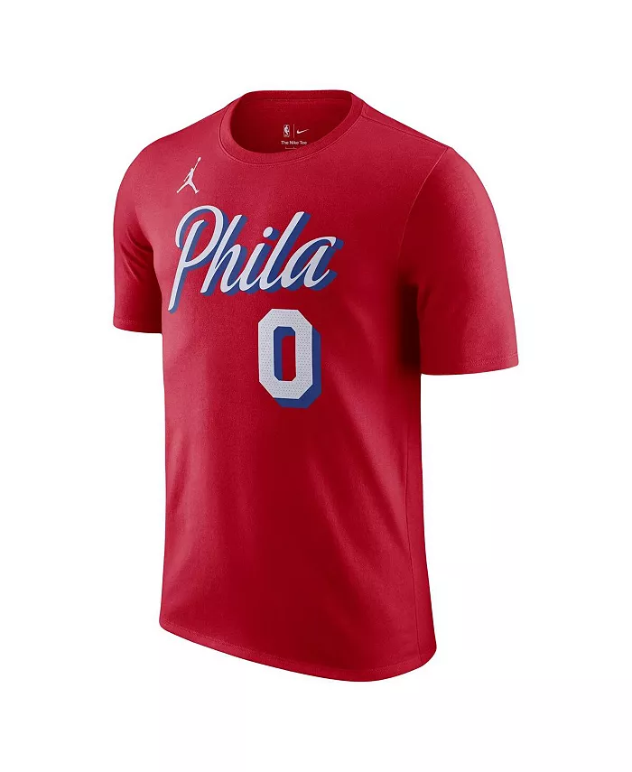 Мужская футболка Philadelphia 76ers Tyrese Maxey красная, коллекция Statement Edition 2022/23, с именем и номером Jordan — фото 3