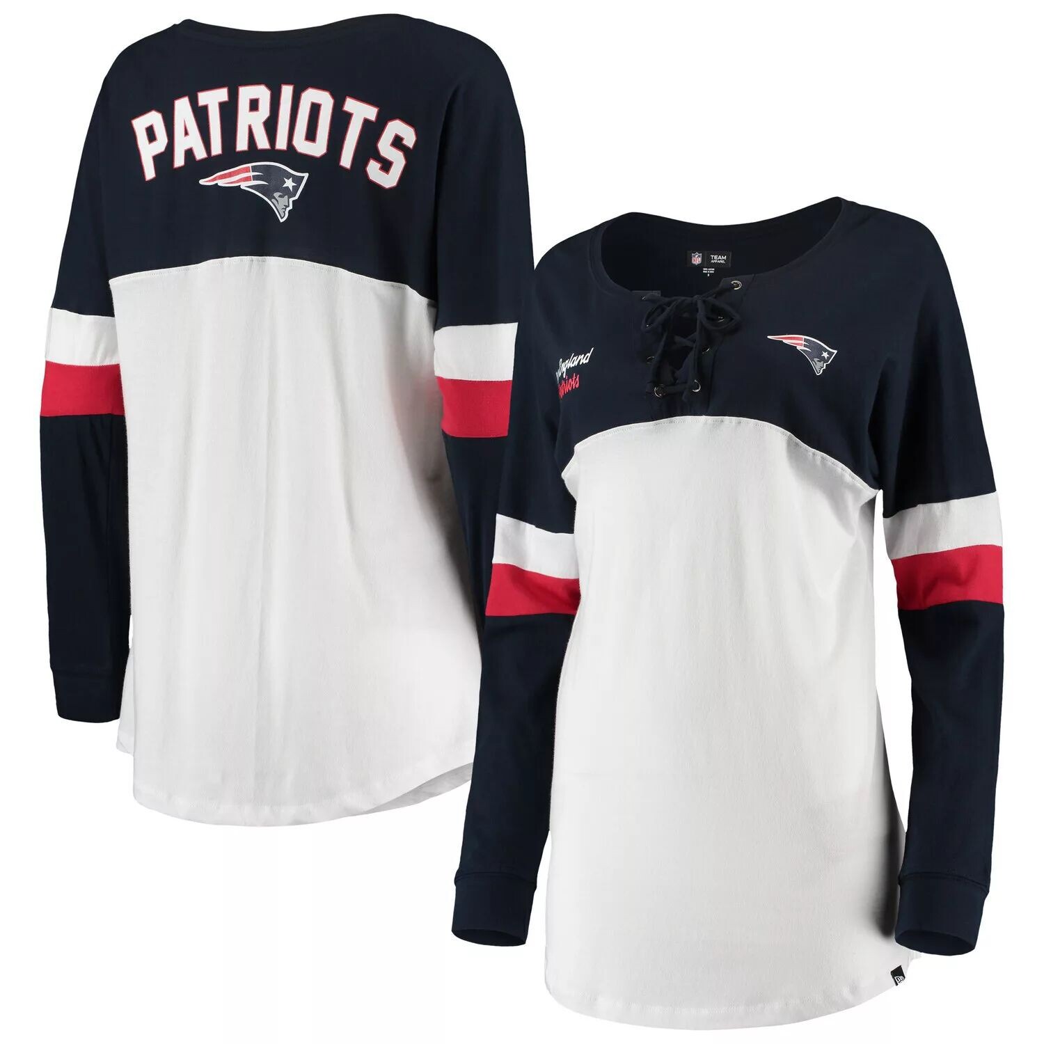 

Женская белая/темно-синяя футболка New England Patriots Athletic Varsity на шнуровке с v-образным вырезом и длинными рукавами New Era, Синий, Женская белая/темно-синяя футболка New England Patriots Athletic Varsity на шнуровке с v-образным вырезом и длинн