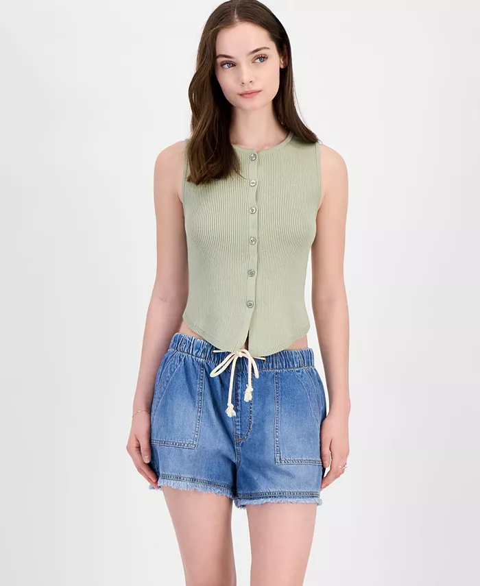 

Женский вязаный топ с пуговицами Juniors' Button Front Ribbed Sweater Tank Ultra Flirt, зеленый