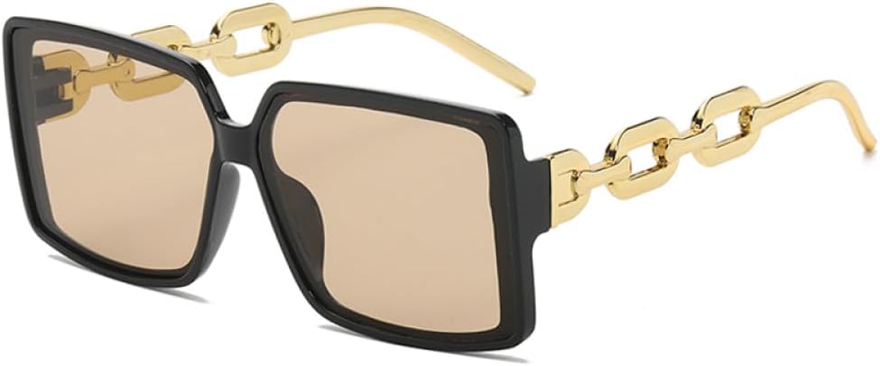 

Квадратные солнцезащитные очки в крупной оправе для уличной фотографии, модные ретро-очки с цепочкой и зеркальными дужками, женские солнцезащитные очки MTZJH, Gold Black Champagne