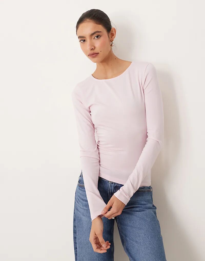 

Трикотажный лонгслив Gina Tricot Soft Touch с длинными рукавами и круглым вырезом розового цвета