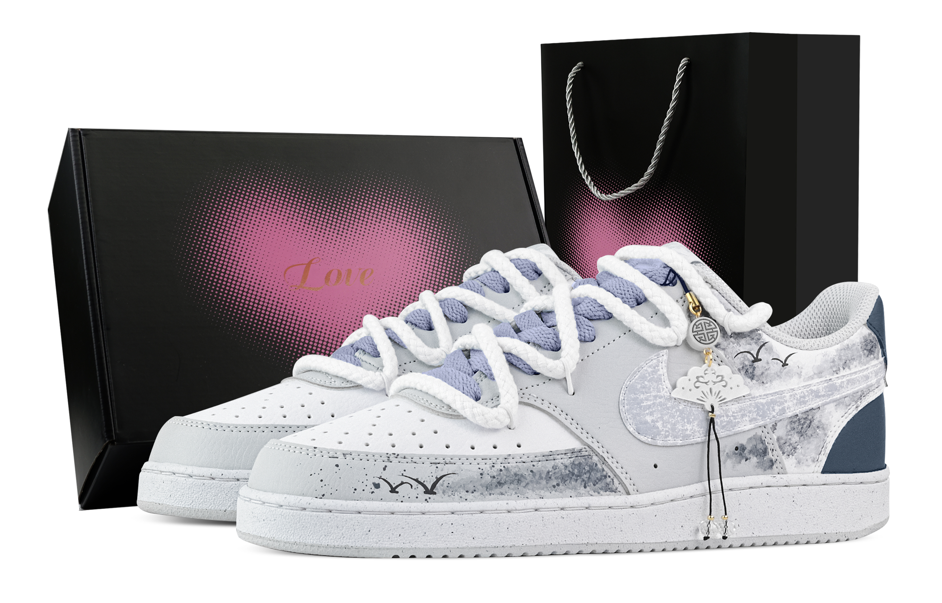 

Nike Кроссовки Court Vision Azure Porcelain Charm, Heart Box, износостойкие, низкие, для скейтбординга, мужские, белые, серые, синие
