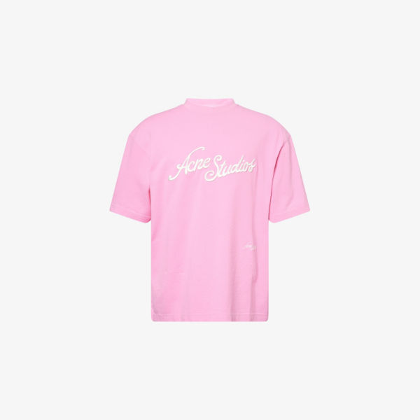 

Вышитая короткорукавая хлопковая пике-футболка Acne Studios, розовый
