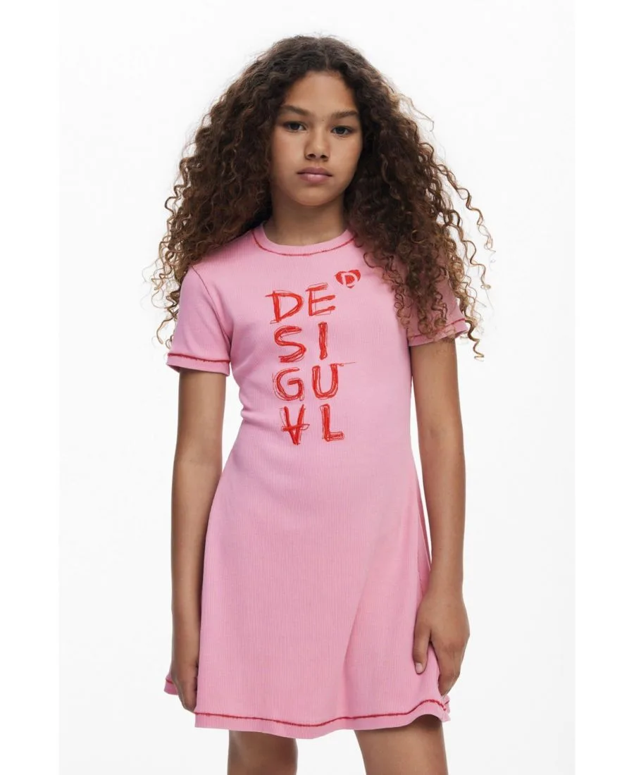 Детское короткое платье с логотипом Desigual, темно-розовый