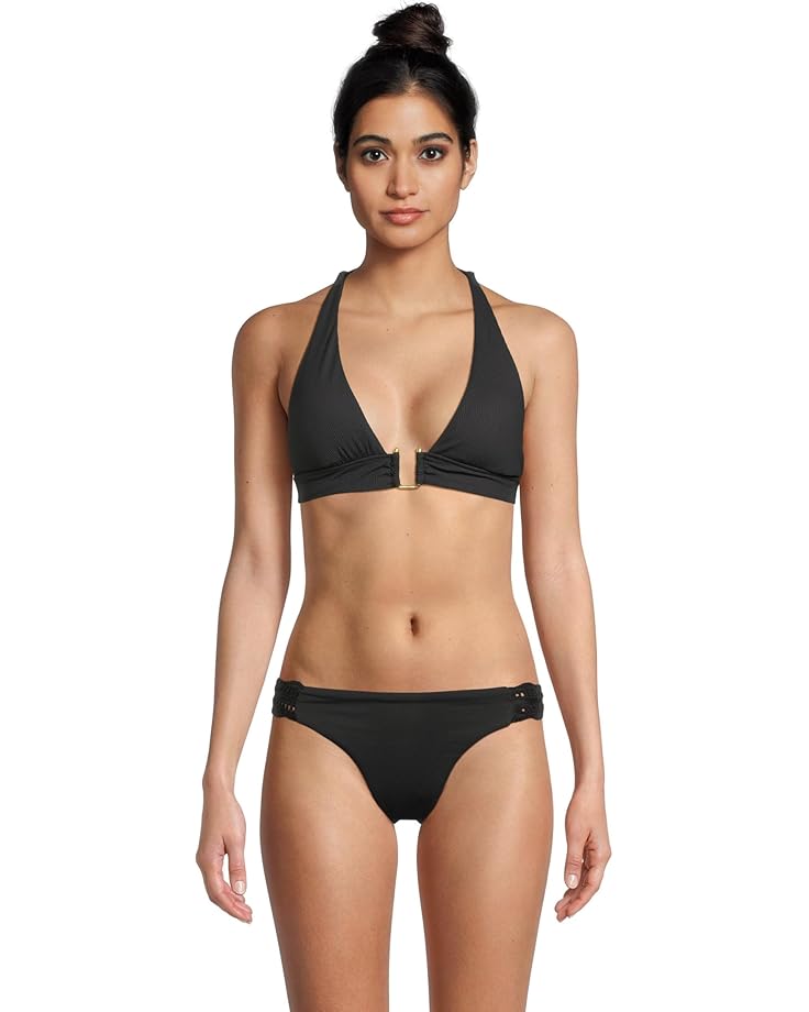 

Пляжный топ BECCA Modern Edge Rib Mira Buckle Halter Top, черный