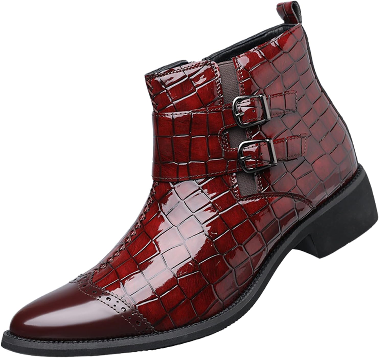 

Мужские кожаные ботинки челси с тиснением под крокодила, боковой молнией, модным заостренным носком, ремешком на щиколотке, массивным каблуком-кубиком и эластичной вставкой, деловые ботильоны Nxnbhsl, красный