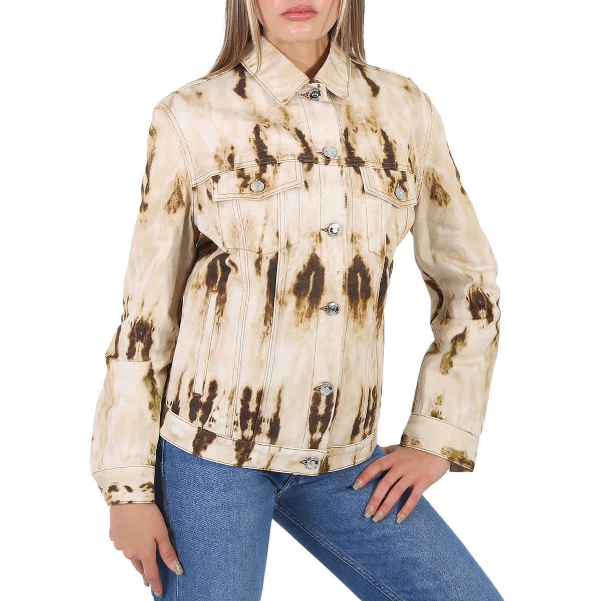 

Куртка Burberry Prestwick Bleached Denim с монограммным мотивом, Honey Ip Pat