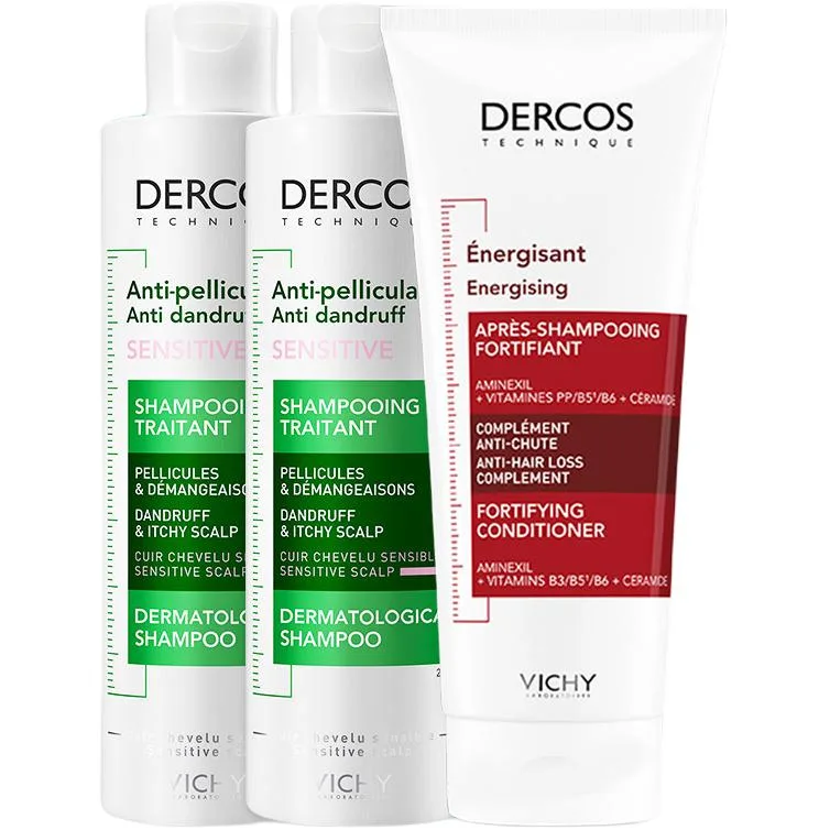 Набор шампуня и кондиционера унисекс Vichy, Three-Piece Set: Pink Logo Soothing Shampoo 200ml*2+Red Logo Smoothing Hair Conditioner 200ml