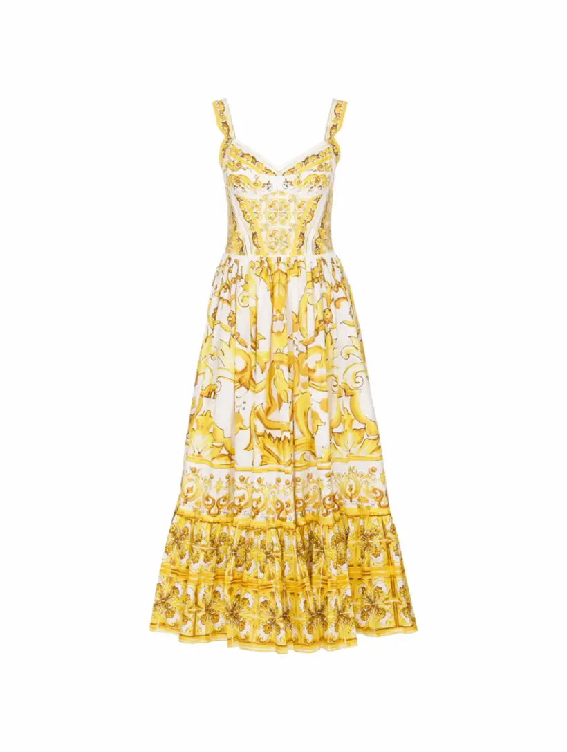 

Хлопковое платье с принтом Majolica Dolce&Gabbana, мультиколор
