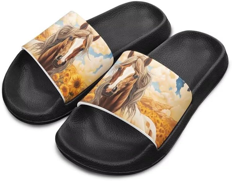 

Унисекс шлепанцы для девочек и мальчиков, удобные тапочки, нескользящие для душа, домашняя мода, толстая подошва, для дома и улицы, подарки Cugasmaru, Horse Sunflower