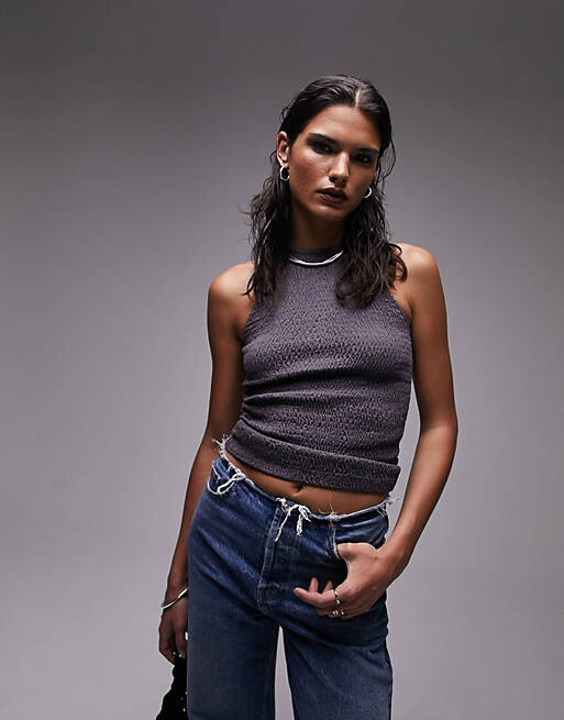 

Темно-серый топ с присборками Topshop