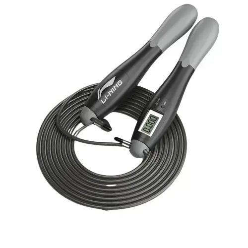 

Профессиональная скакалка для скоростных тренировок с электронным счетчиком, ученическая пвс стальной трос, пластиковый контроллер 2,8 м LINING, серый