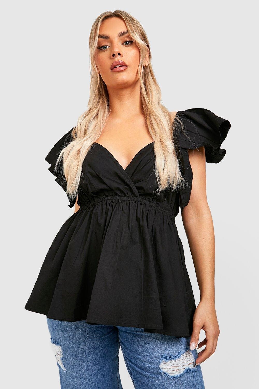 

Топ из хлопкового поплина с рукавами и рукавами Boohoo, черный